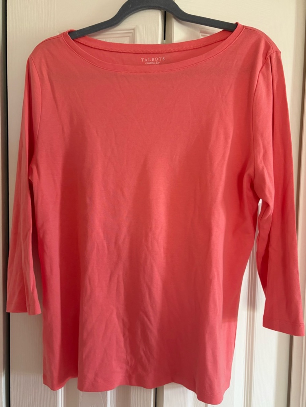 Talbots Pima Cotton Bateau Neck 3/4 Sleeve Top in Coral